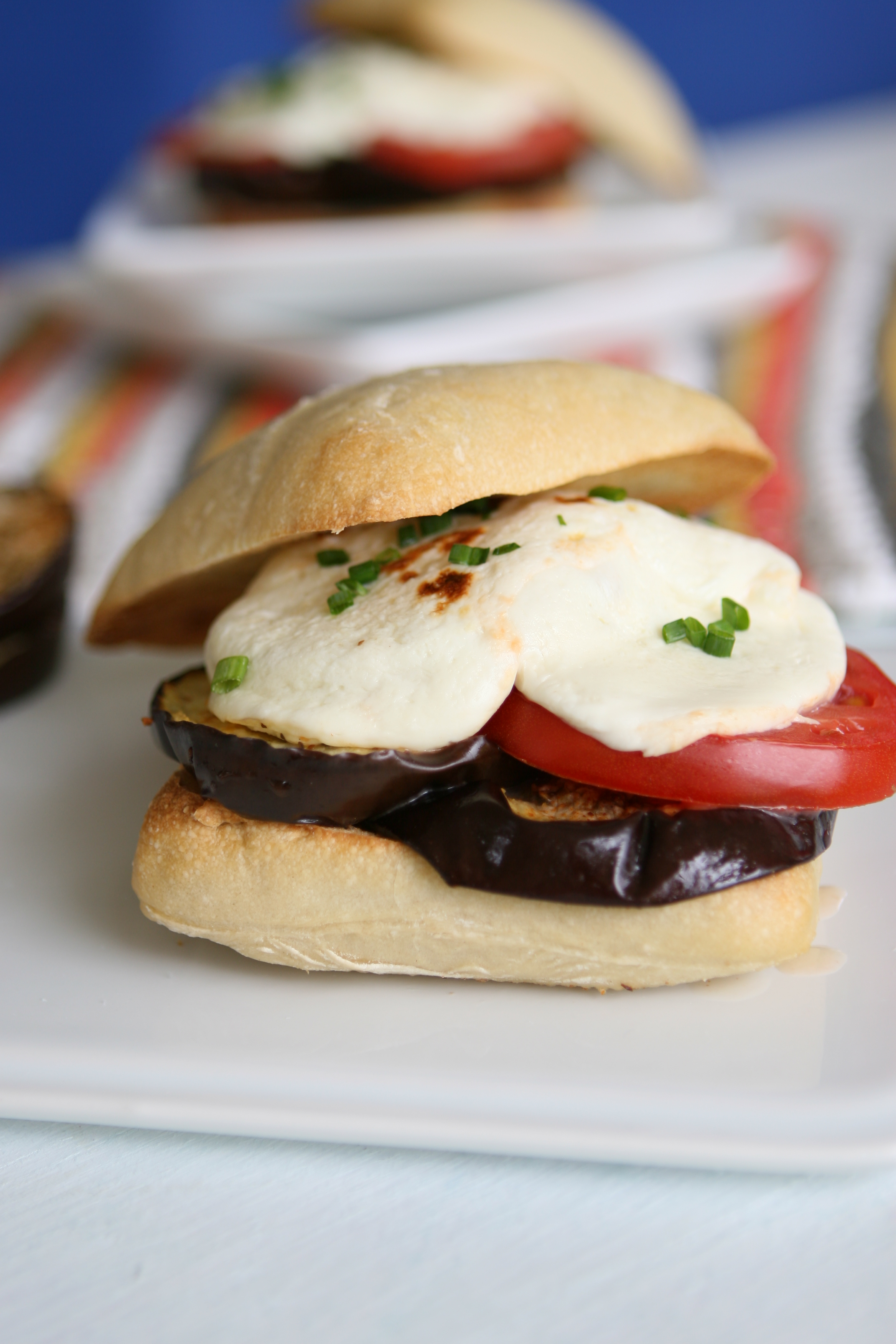 Florida Eggplan, Tomato and Mozzarella Melt