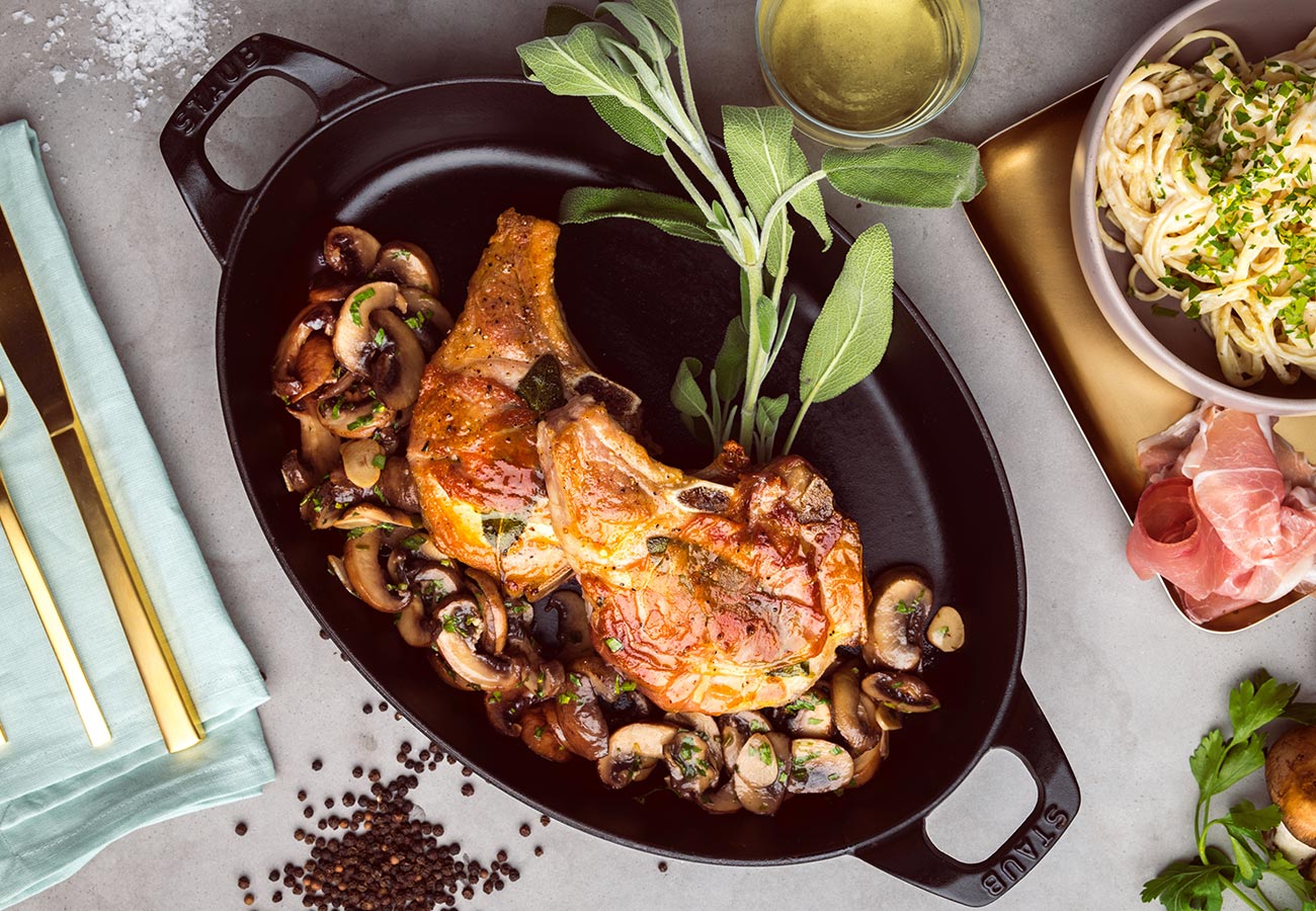 Glazed Pork Saltimbocca with Sage